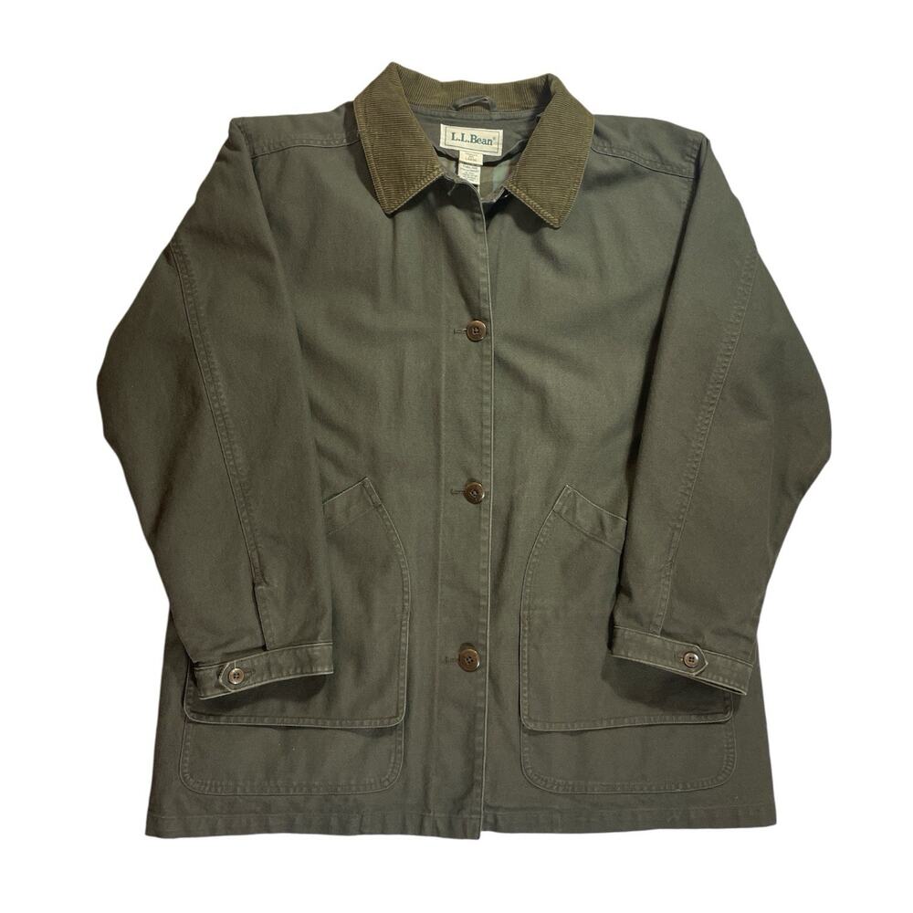 L.L. Bean Olive Green Canvas Jacket with Corduroy Collar